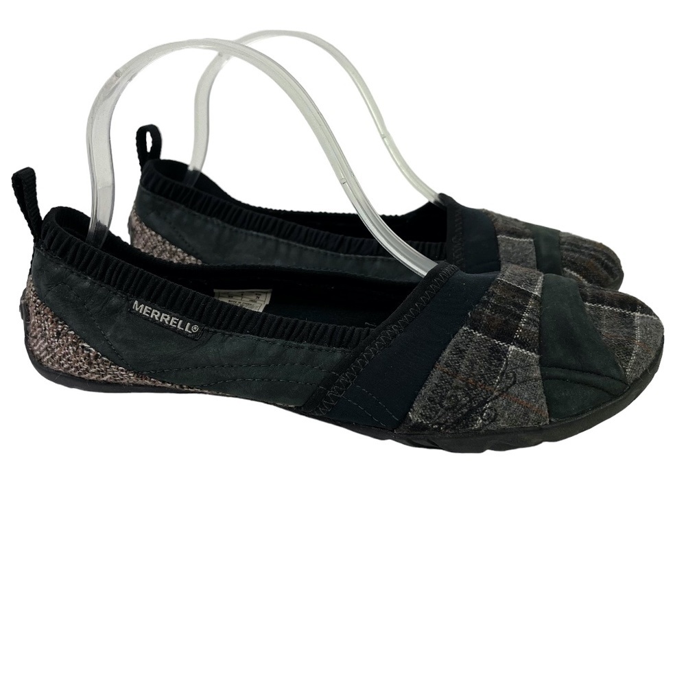 Merrell Women's Plaid Black Genuine Leather Flats Slip On Loafers Shoes sz 7.5